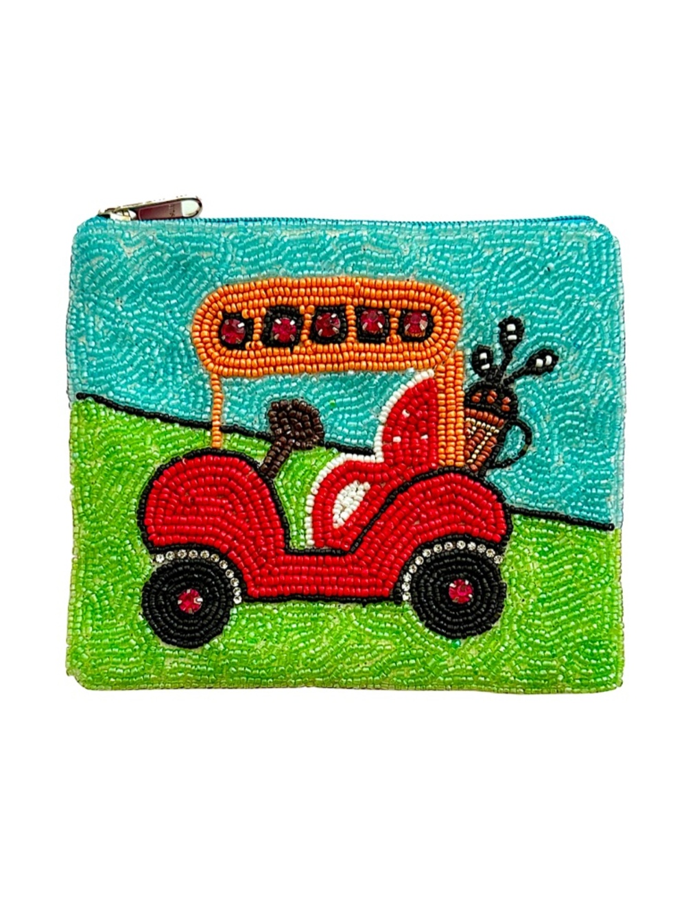 Beaded Golf Cart Coin Purse, Golf Bag Golf Clubs Golf Ball Lily Posh